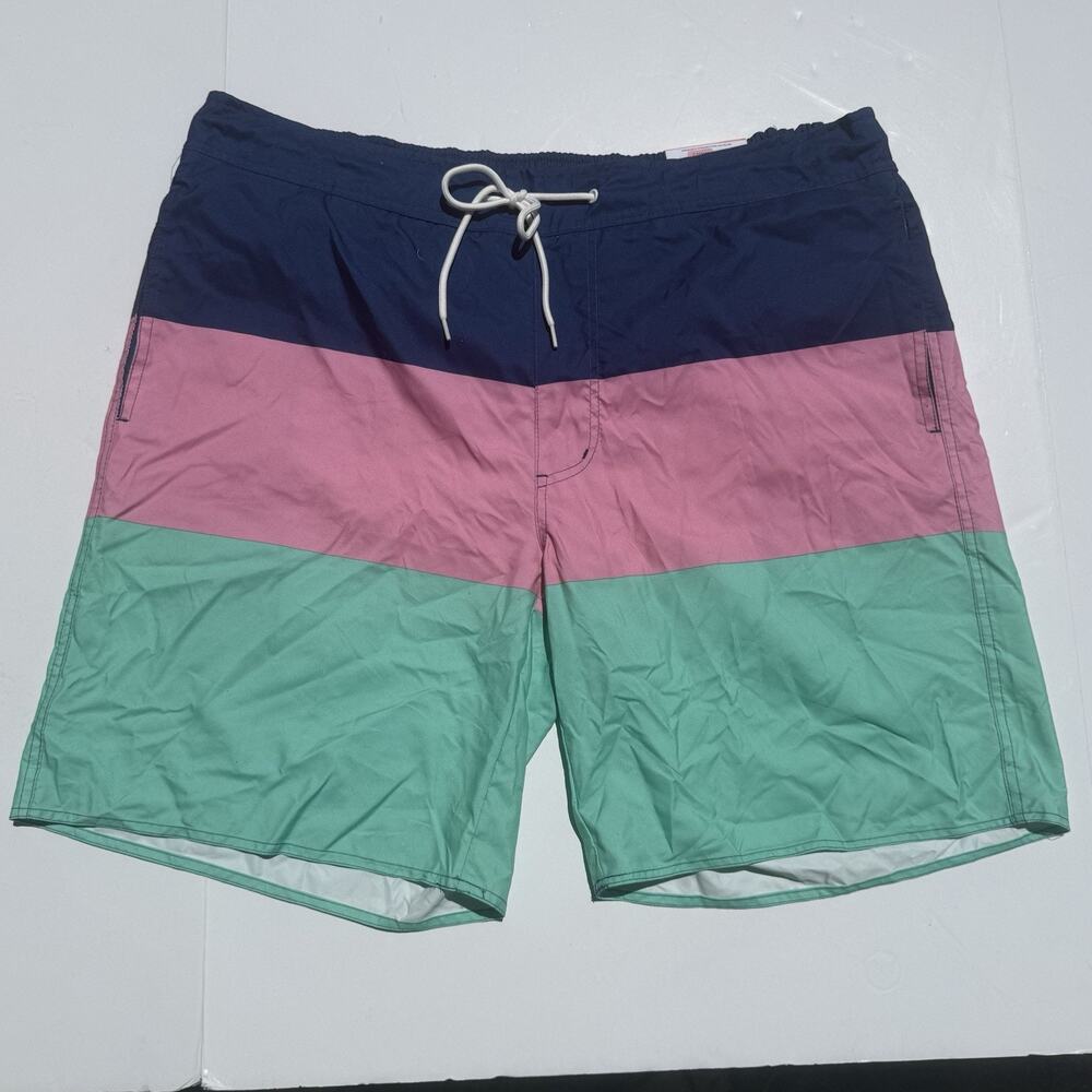 St. John’s Bay Swim Shorts Men’s XXL Navy Pink Green Color Block Mesh Lined